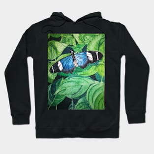 Blue butterfly watercolour painting Hoodie